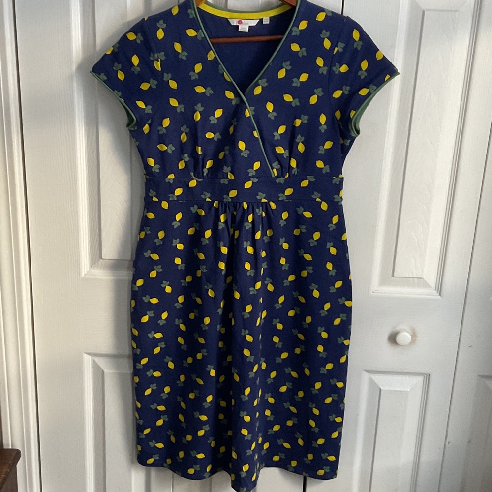 Boden Navy and Yellow Lemon Dress Size 10